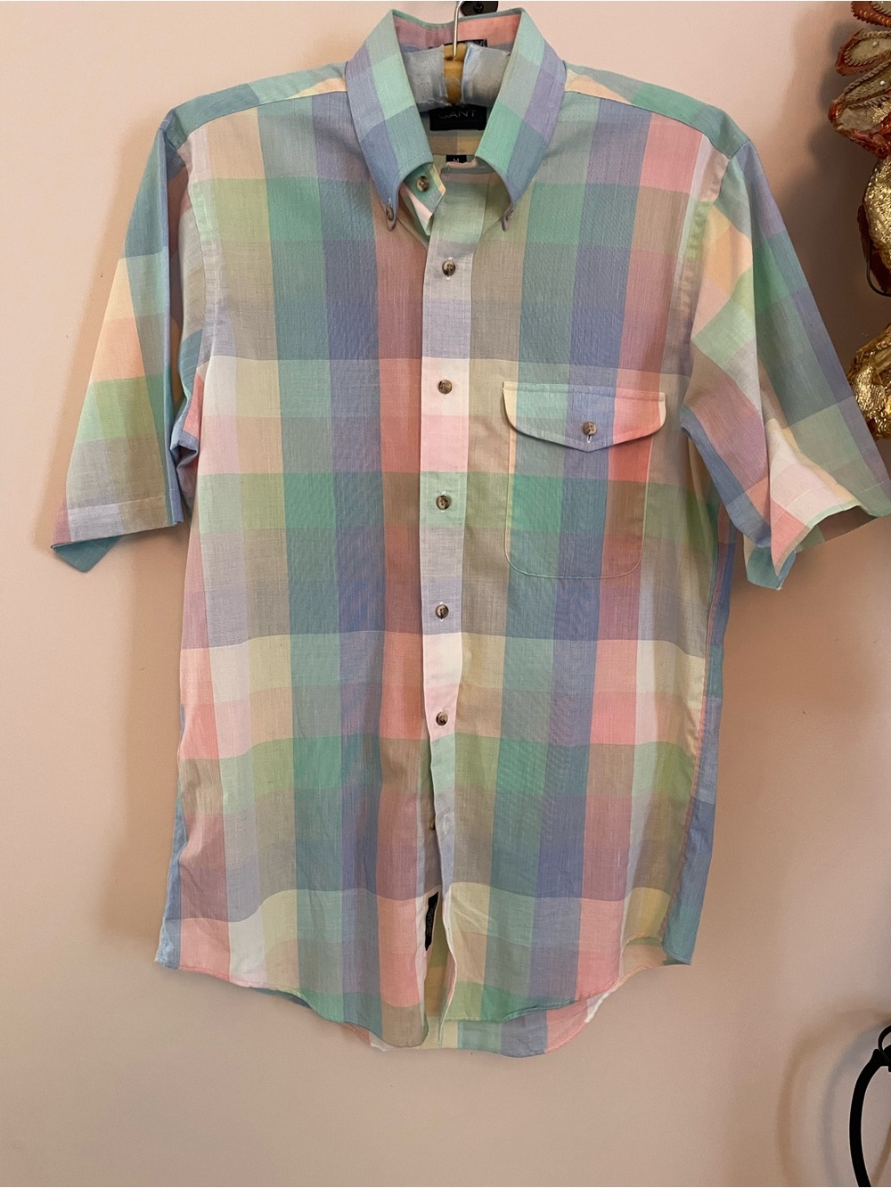Gant 80s Foxhunt Plaid Pastel Multi-Color Plaid Short-Sleeve Button-Down Shirt